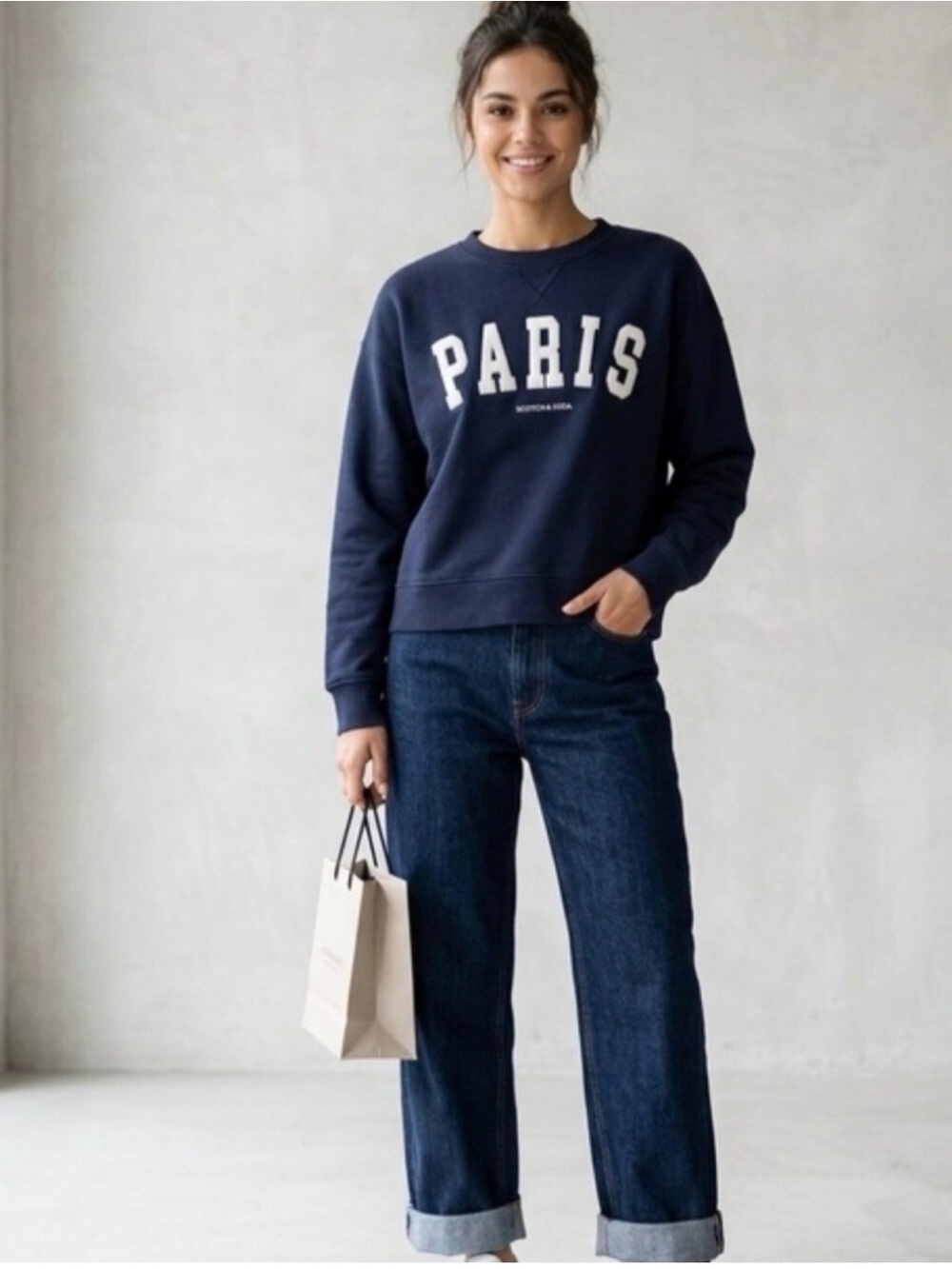 Scotch & Soda Navy Blue PARIS Sweatshirt with White Lettering